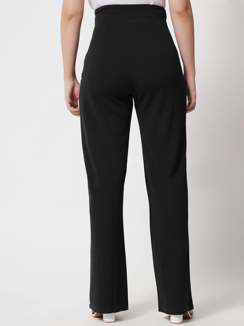 KOTTY Womens High Rise Regular Solid Trousers Jade Black - Image 5