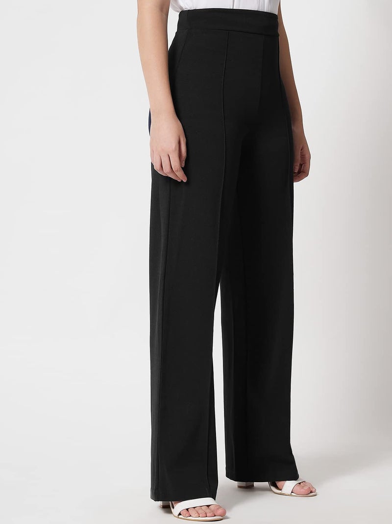 KOTTY Womens High Rise Regular Solid Trousers Jade Black - Image 3