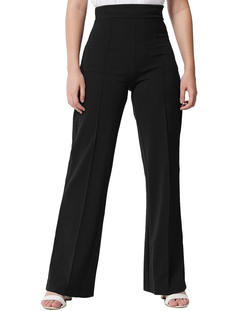KOTTY Womens High Rise Regular Solid Trousers Jade Black - Image 1
