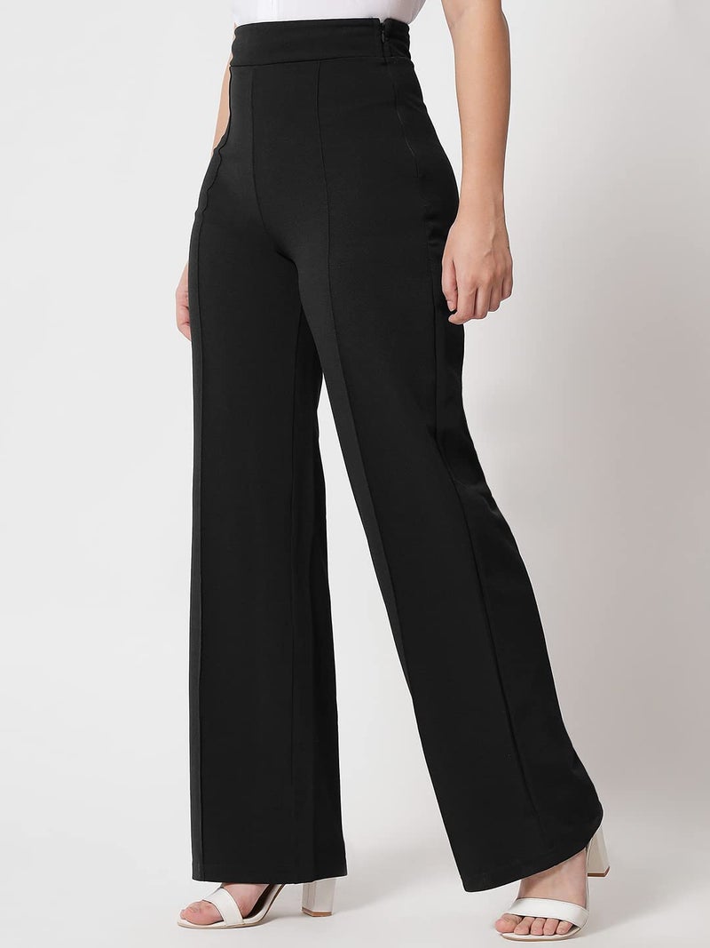 KOTTY Womens High Rise Regular Solid Trousers Jade Black - Image 2