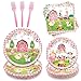 Oigco 96PCS Farm Animals Party Supplies Tableware Set Farm Birthday Party Barn Animal Theme Party Cute Pink Animal Baby Shower Dessert Plate Dinner Plate Paper Napkins Forks Dinnerware for 24 Guests - Image 3