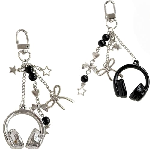 squishy 2PCS Cute Keychain, Keychain for Girls Cute, Keychains Aesthetic, Adorable Bow Design Earphone, Aesthetic Bag Charms for Women, Ideal for Accessorizing Scarves and Shawls - Image 1