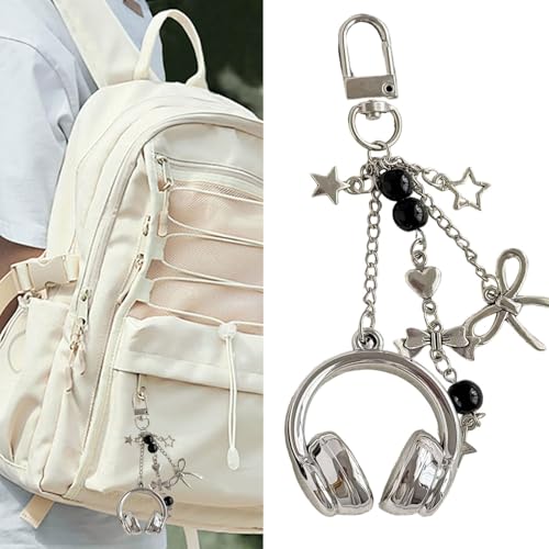 squishy 2PCS Cute Keychain, Keychain for Girls Cute, Keychains Aesthetic, Adorable Bow Design Earphone, Aesthetic Bag Charms for Women, Ideal for Accessorizing Scarves and Shawls - Image 3