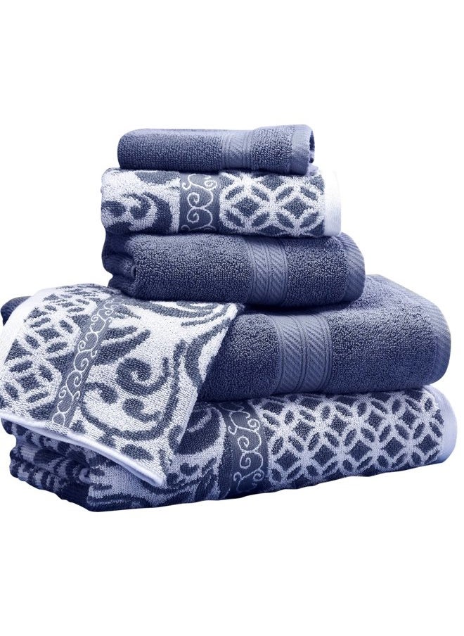 Modern Threads Trefoil Filigree 6-Piece Reversible Yarn Dyed Jacquard Towel Set - Bath Towels, Hand Towels, & Washcloths - Super Absorbent & Quick Dry - 100% Combed Cotton  - Image 4