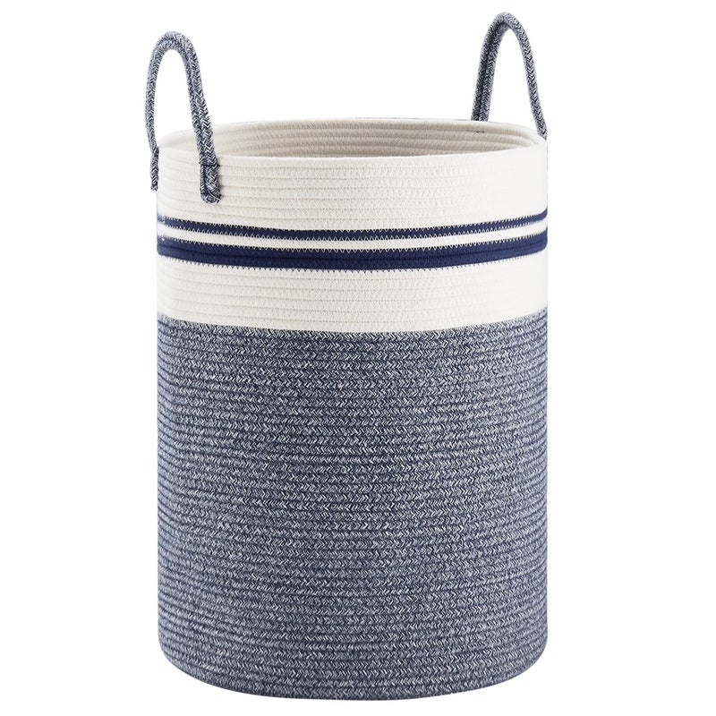 YOUDENOVA Woven Rope Laundry Hamper Basket by YOUDENOVA, 58L Tall Luandry Basket, Baby Nursery Hamper for Blanket Storage in Bedroom-Large-Blue - Image 4