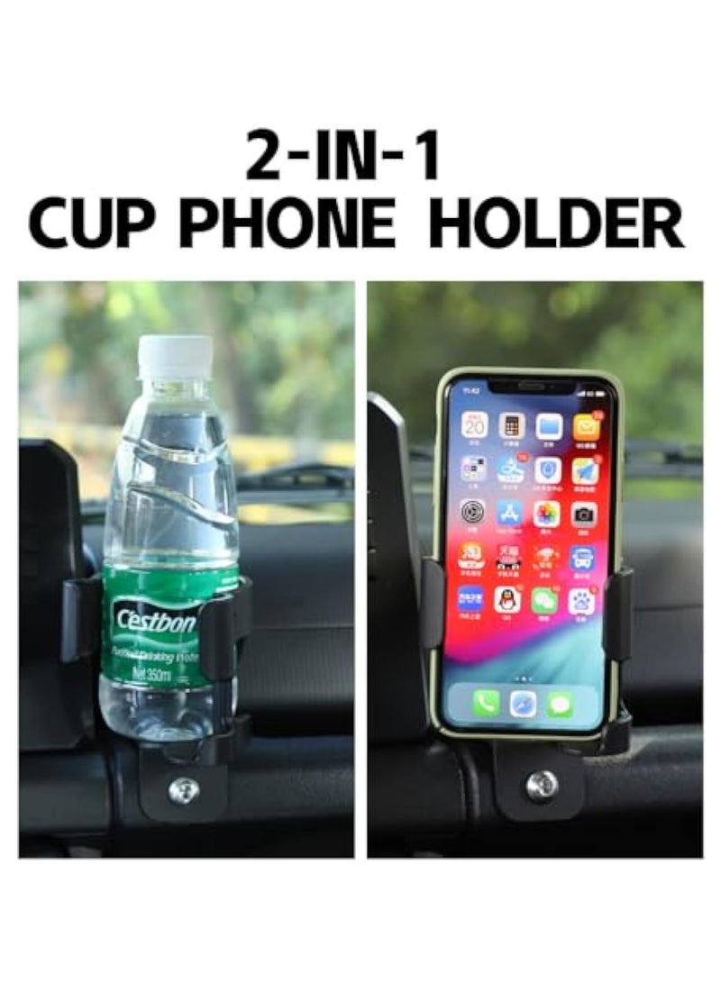 KASTWAVE 2 in 1 Car Cup Holder Phone Mount, Car Cup Holder Expander, Water Cup Drink Bottle Stand, Interior Accessories for Suzuki Jimny 2019 2020 2021 2022 2023 2024, Black - Image 2