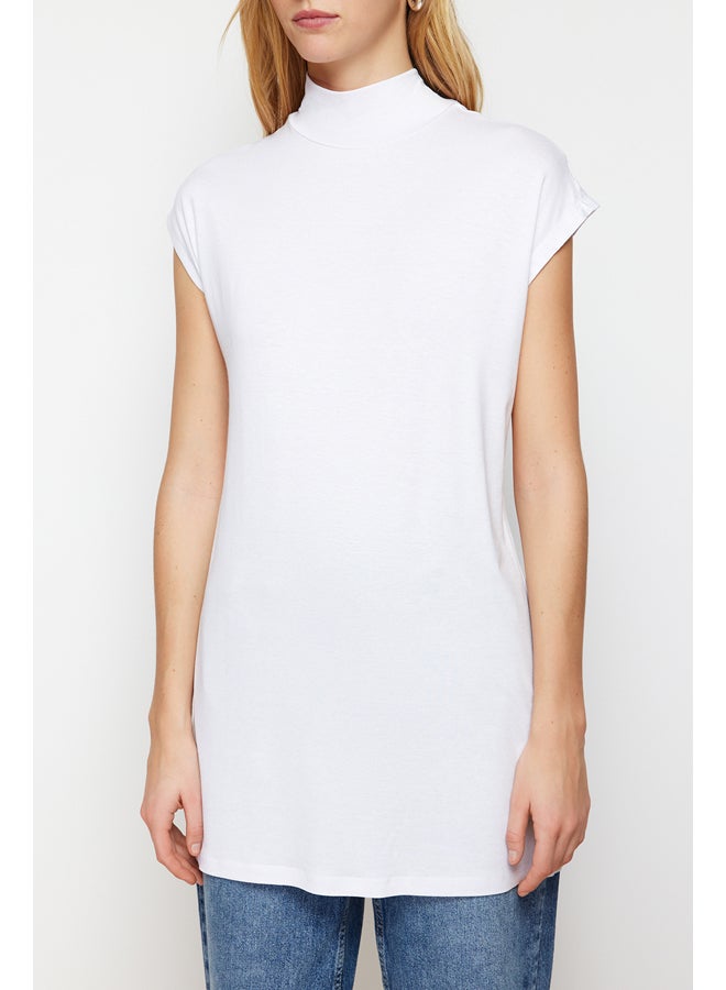 trendyol White Stand Up Collar Sleeveless Knitted Underwear Tunic TCTSS21TN0249 - Image 1