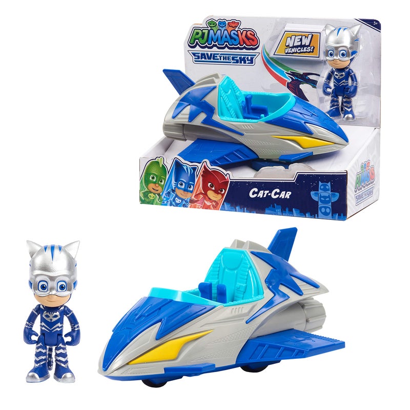 PJMASKS PJ Masks Save the Sky Cat-Car, 3-inch Cat-Boy Figure and Vehicle, Blue, Pretend Play, Kids Toys for Ages 3 Up by Just Play - Image 1