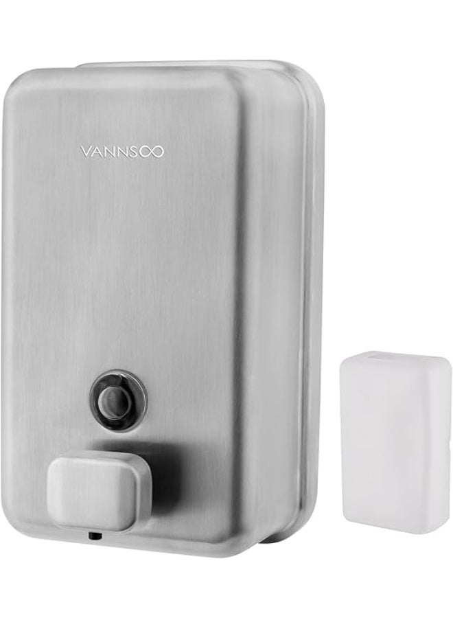 VANNSOO Wall Mounted Soap Dispenser Bathroom, 1100ml 37oz Commercial Stainless Steel Liquid Soap Dispenser Wall Mount (Vertical Brushed) - Image 1