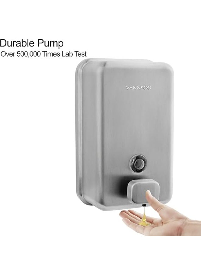 VANNSOO Wall Mounted Soap Dispenser Bathroom, 1100ml 37oz Commercial Stainless Steel Liquid Soap Dispenser Wall Mount (Vertical Brushed) - Image 2