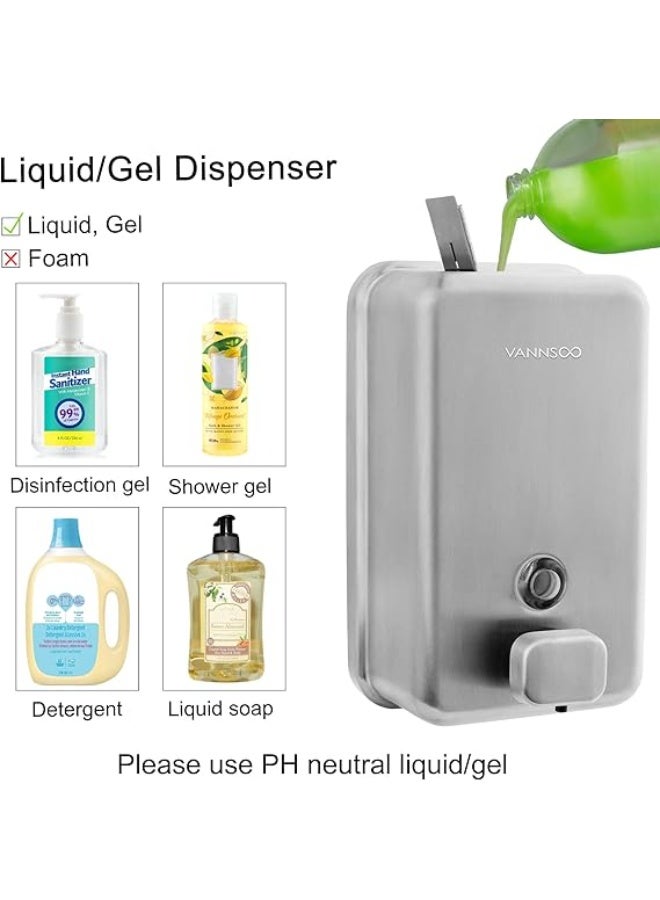 VANNSOO Wall Mounted Soap Dispenser Bathroom, 1100ml 37oz Commercial Stainless Steel Liquid Soap Dispenser Wall Mount (Vertical Brushed) - Image 4