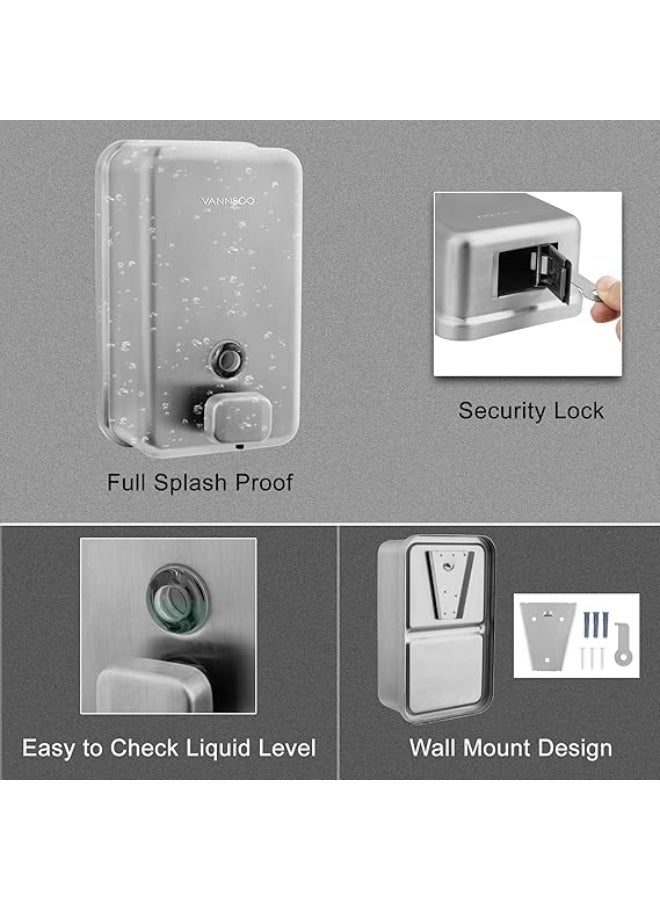 VANNSOO Wall Mounted Soap Dispenser Bathroom, 1100ml 37oz Commercial Stainless Steel Liquid Soap Dispenser Wall Mount (Vertical Brushed) - Image 3