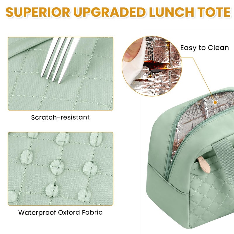 ELONGRIVER Insulated Lunch Bag for Women, Portable Lightweight Lunch Box for Adults, Reusable Small Lunch Tote Cooler Bags with Front Zipper Pocket for Work School Picnic(Green) - Image 5