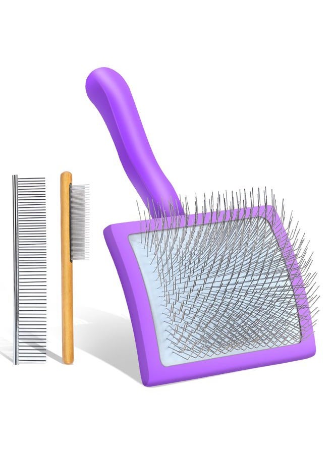 COZYGIFT Self-Cleaning Slicker Brush for Shedding Short & Long Haired Dogs, Pet Brush Kit for Grooming Large Small Breeds. Removes Loose Fur, Undercoat and Tangled Hair. Includes Bath Brush for Cats - Image 1