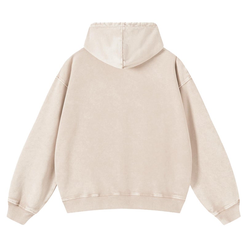 SnowElve Mens Zip Up Hoodie Women Full Zip Hoodies Vintage Acid Wash Oversized Sweatshirts Hooded Sweatshirt Streetwear(Beige,S) - Image 2