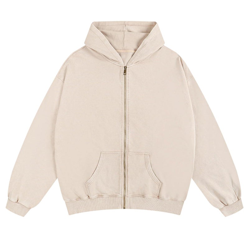 SnowElve Mens Zip Up Hoodie Women Full Zip Hoodies Vintage Acid Wash Oversized Sweatshirts Hooded Sweatshirt Streetwear(Beige,S) - Image 1