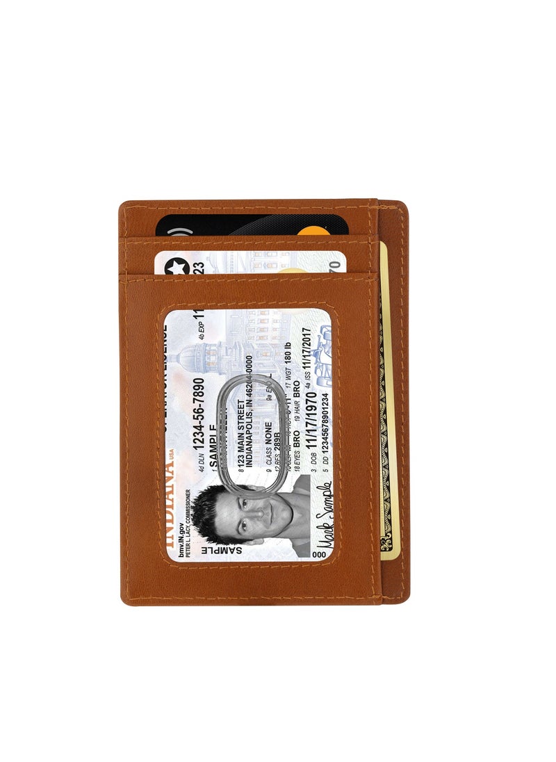 SKENZBI Cardholder for Men Women Genuine Leather Wallet Minimalist RFID Protected  Tan  - Image 3