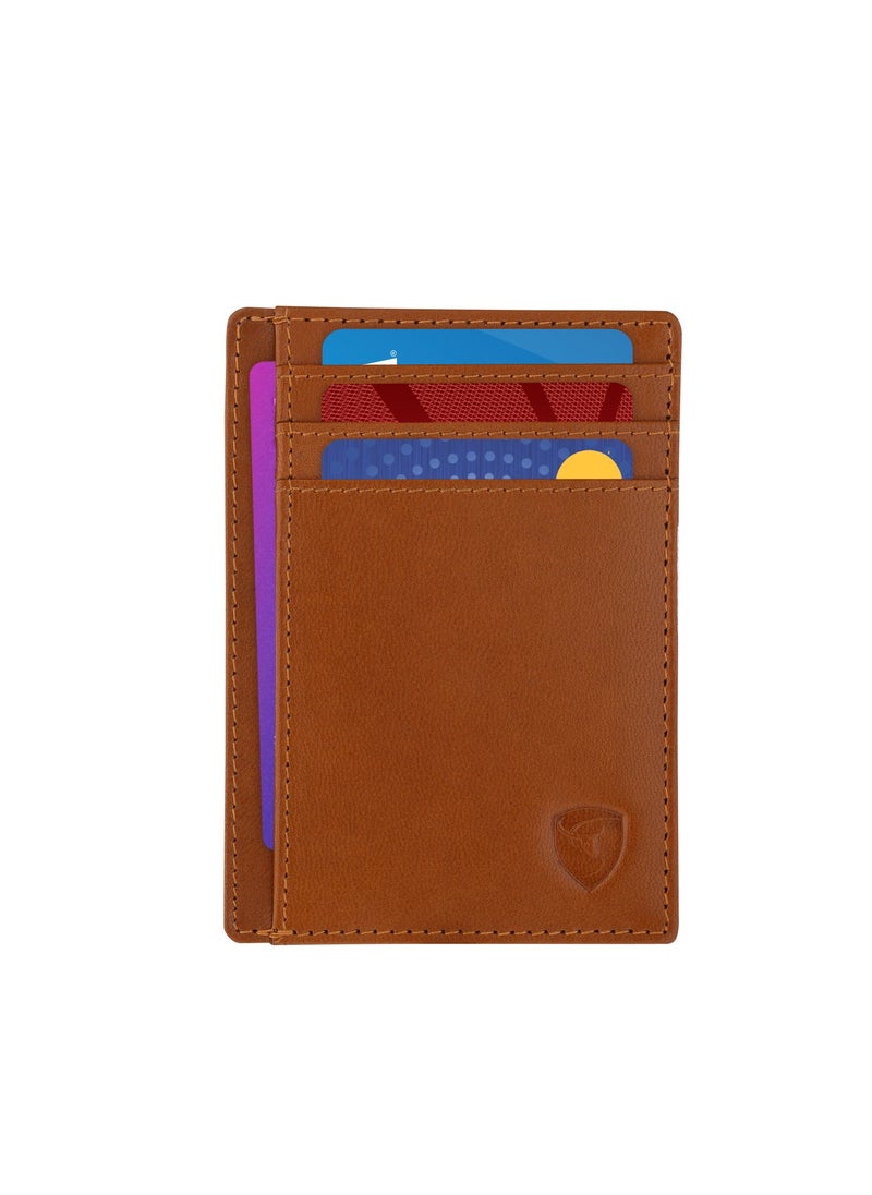 SKENZBI Cardholder for Men Women Genuine Leather Wallet Minimalist RFID Protected  Tan  - Image 1