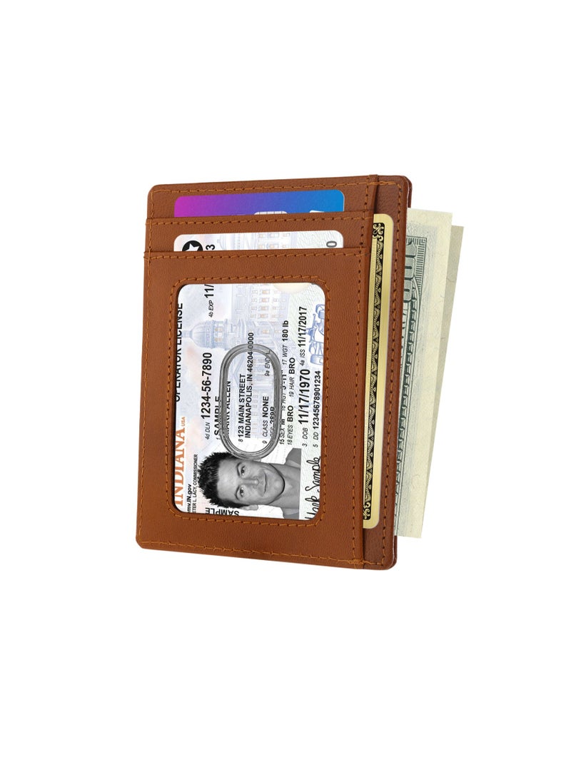 SKENZBI Cardholder for Men Women Genuine Leather Wallet Minimalist RFID Protected  Tan  - Image 2