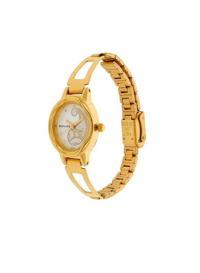 Sonata 8085YM02 Women's Analog Watch – White Dial, Gold-Toned Stainless Steel Strap, Quartz Movement, 3 ATM Water Resistance - Image 2