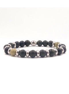 CHRYSOSTOMOS Handmade Beaded Bracelet for Men with Matte Green Agate and Hematite Grommet  - Image 1