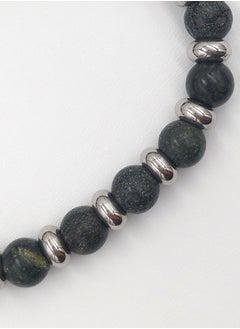 CHRYSOSTOMOS Handmade Beaded Bracelet for Men with Matte Green Agate and Hematite Grommet  - Image 2