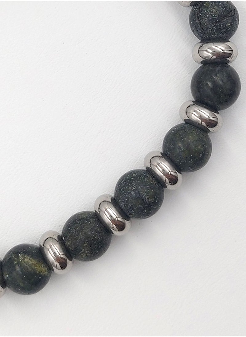 CHRYSOSTOMOS Handmade Beaded Bracelet for Men with Matte Green Agate and Hematite Grommet  - Image 2