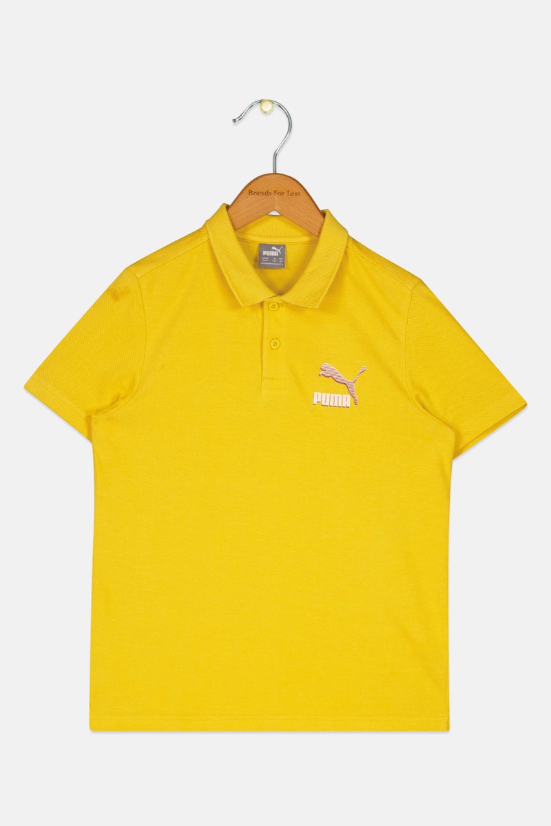 PUMA Kids Boy Brand Logo Short Sleeve Polo Shirt, Yellow - Image 2