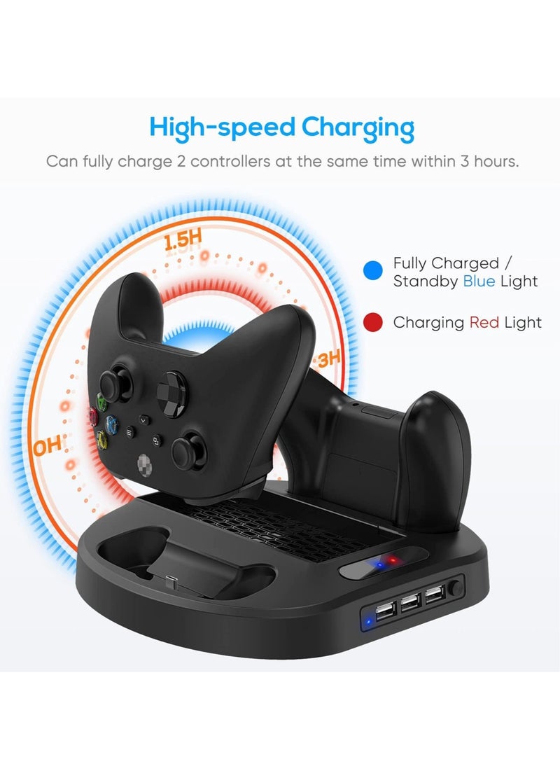 Vertical Charging Stand for Xbox Series S Controllers with Cooling Fan, Charging Station Dock with Dual Controller Charger Ports LED Indicator 3 USB Hubs - Image 3