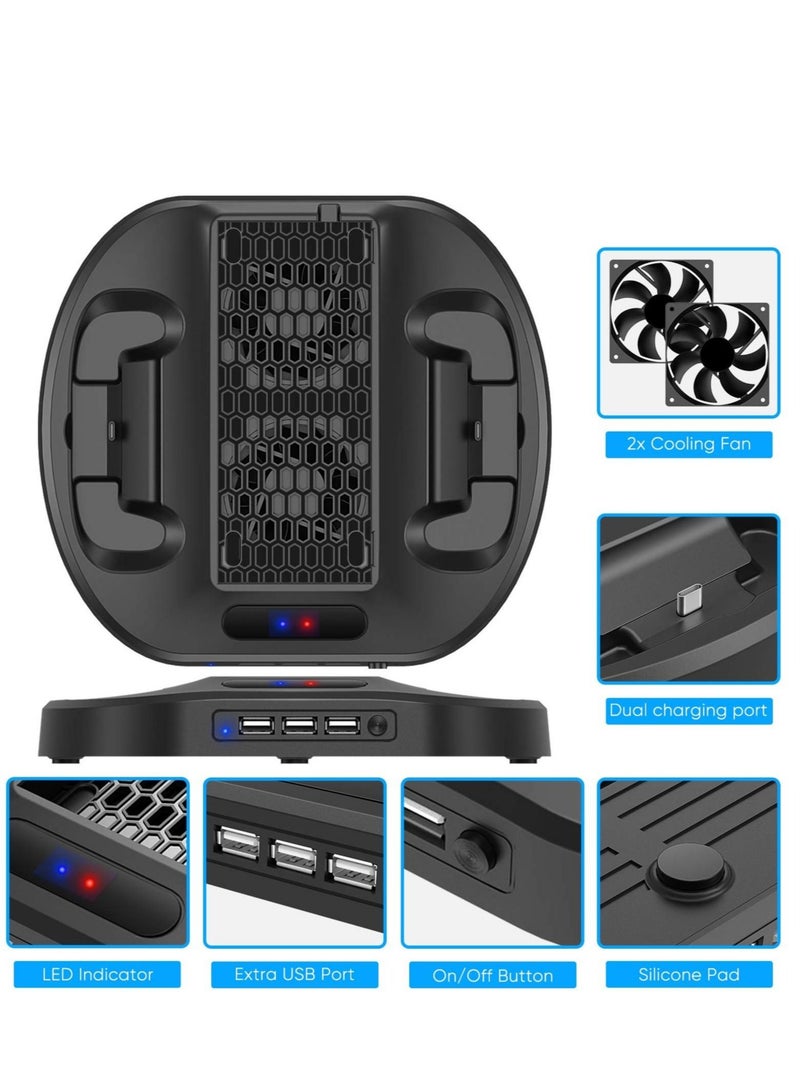 Vertical Charging Stand for Xbox Series S Controllers with Cooling Fan, Charging Station Dock with Dual Controller Charger Ports LED Indicator 3 USB Hubs - Image 2