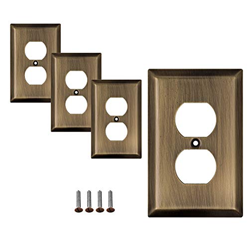 SleekLighting | Wall plates Decorative Classic Antique Brass | Electric Outlet and Switch Covers| Style: Style: 1 Gang Duplex (4 Pack) - Image 1
