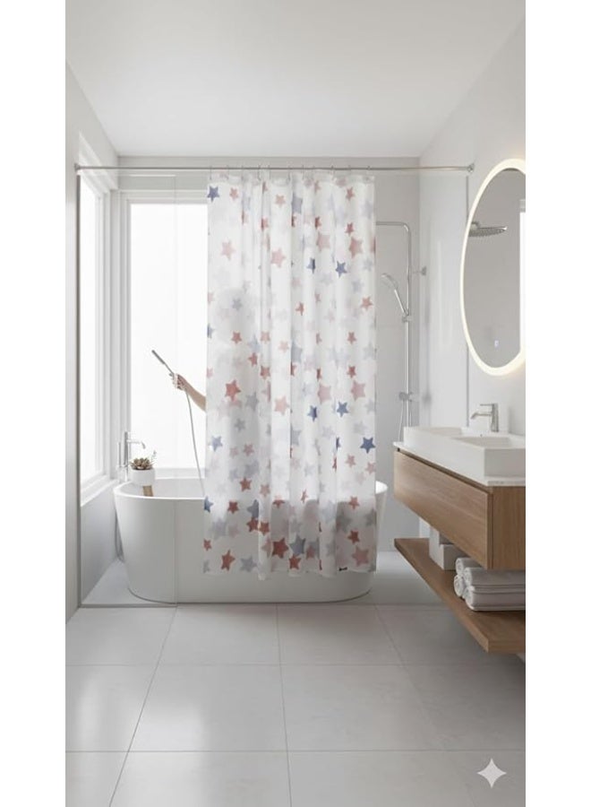 ستارة دش مقاومة للماء بنجوم – قماش سريع الجفاف ومقاوم للعفن – مع 12 خطاف – بوليستر متين – سهلة التركيب - Image 1