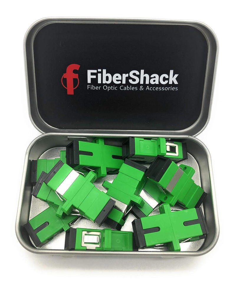 Fibershack -SC/APC to SC/APC Fiber Coupler Tin - 12 Pack - Single Mode SC-APC Fiber Connector. SCAPC Fiber Optic Couplers Extend APC Fiber Cables. 12 x SM SX SCAPC Fiber adapters Included - Image 1