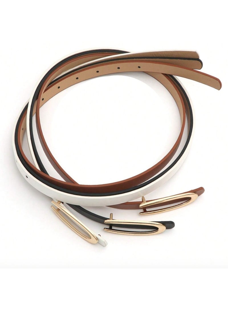 Shein 3pcs Women's Golden Styling Buckle Black,White And Brown Versatile Romantic Casual Thin Belt Universal For All Seasons Summer, School Fall, Autumn, Halloween - Image 3