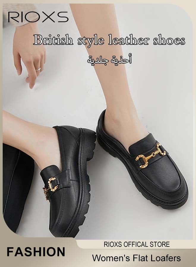 RIOXS Women's Loafers, Closed Round Toe Flat Loafers, Patent Leather Shoes For Women, Fashion Versatile Slip-On Shoes, Casual Shoes For Girls Ladies, Comfort Penny Loafers For Business Work And Daily, Dress Shoes For Women, Versatile Black Leather Loafers  - Image 3