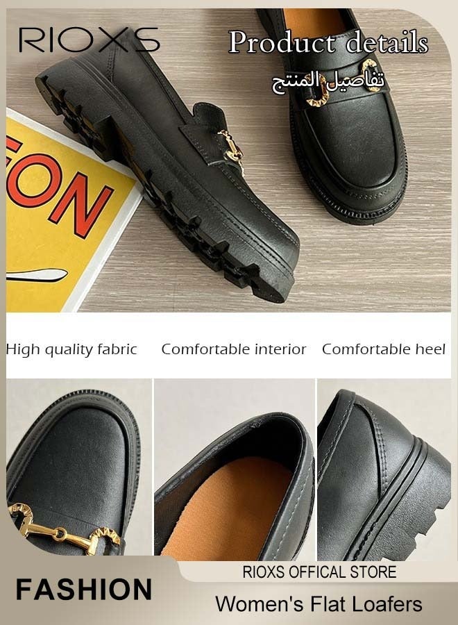 RIOXS Women's Loafers, Closed Round Toe Flat Loafers, Patent Leather Shoes For Women, Fashion Versatile Slip-On Shoes, Casual Shoes For Girls Ladies, Comfort Penny Loafers For Business Work And Daily, Dress Shoes For Women, Versatile Black Leather Loafers  - Image 5