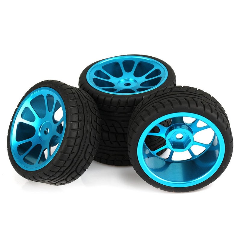 Mxfans 4Pcs Plastic Tires Blue 10Spokes Aluminum Wheel Rims for RC 110 OnRoad Car - Image 2
