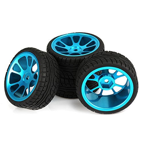 Mxfans 4Pcs Plastic Tires Blue 10Spokes Aluminum Wheel Rims for RC 110 OnRoad Car - Image 1