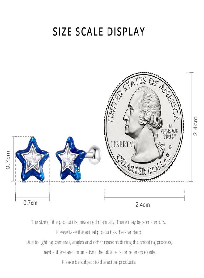Qings Blue Star Stud Earrings 925 Sterling Silver Shiny Tiny Double-layered Stars Ear Studs Fashion Jewelry for Women - Image 3