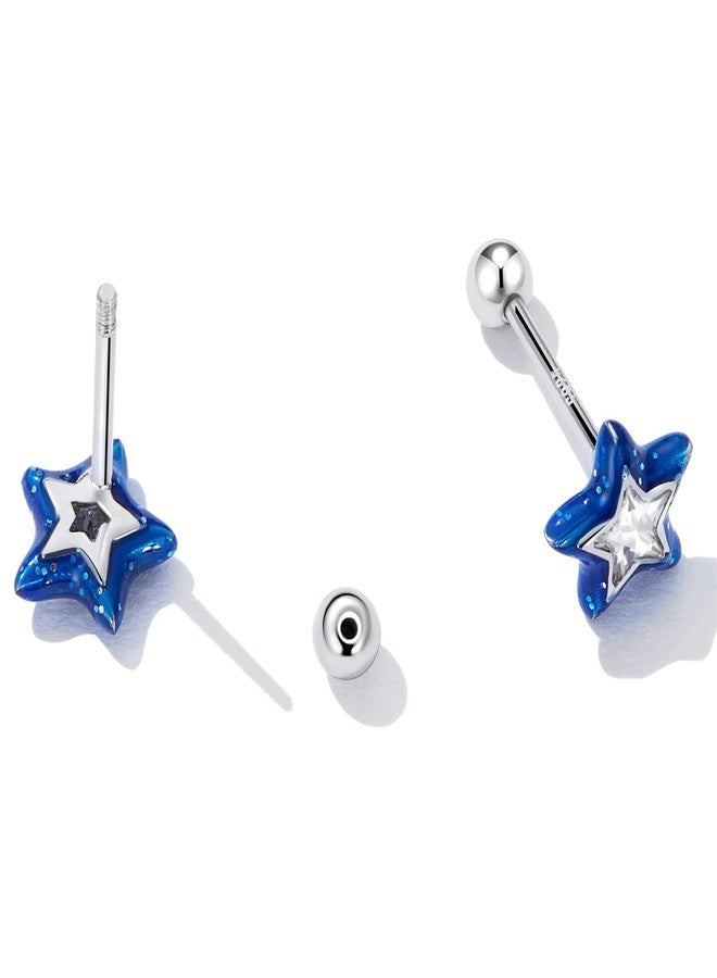 Qings Blue Star Stud Earrings 925 Sterling Silver Shiny Tiny Double-layered Stars Ear Studs Fashion Jewelry for Women - Image 5