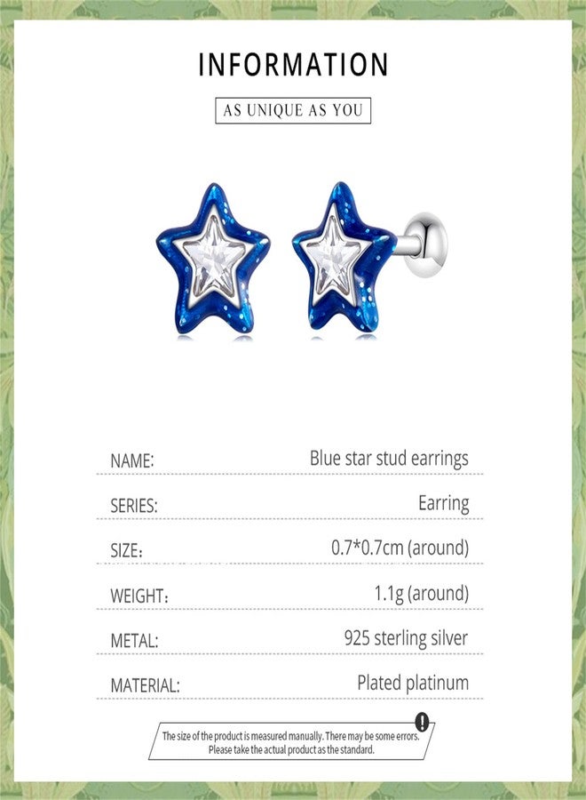 Qings Blue Star Stud Earrings 925 Sterling Silver Shiny Tiny Double-layered Stars Ear Studs Fashion Jewelry for Women - Image 2