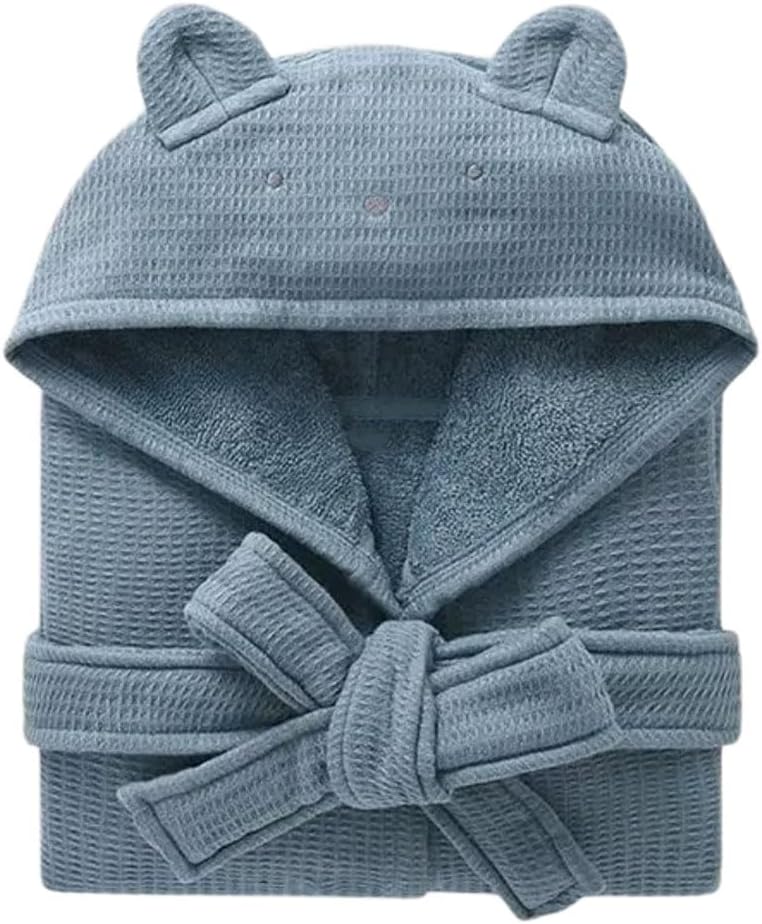 Kids Hooded Bathrobe: Blue Size L, Soft Cotton - Cozy Toddler Bathrobe for Bath Time & Morning Use - Image 1