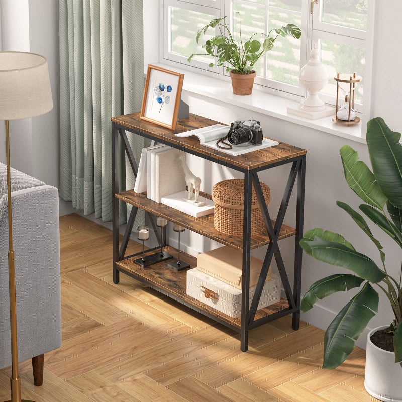 MAHANCRIS Sofa Table, Industrial Console Table, 3-Tier Narrow Side Table with Open Shelves, Foyer Table for Entryway, Hallway, Kitchen, Living Room and Bedroom, Easy Assembly, Rustic Brown CTHR8001Z - Image 4