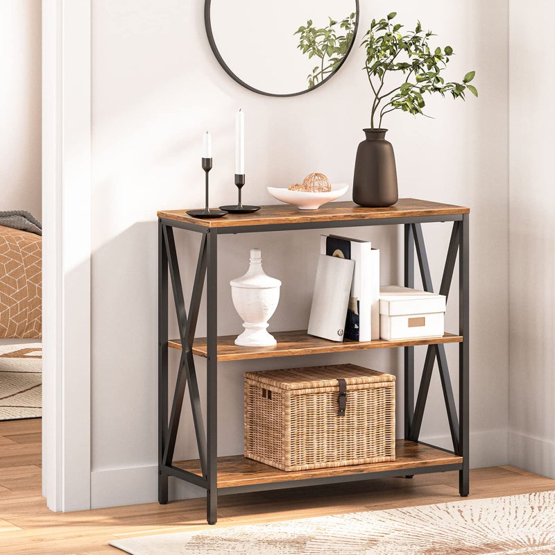 MAHANCRIS Sofa Table, Industrial Console Table, 3-Tier Narrow Side Table with Open Shelves, Foyer Table for Entryway, Hallway, Kitchen, Living Room and Bedroom, Easy Assembly, Rustic Brown CTHR8001Z - Image 2