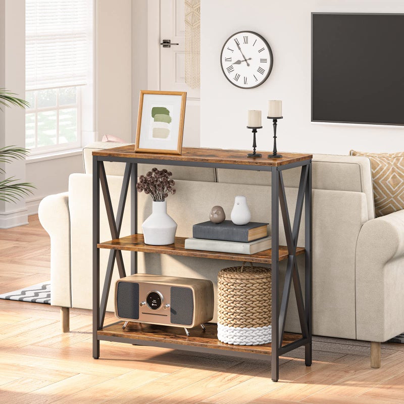 MAHANCRIS Sofa Table, Industrial Console Table, 3-Tier Narrow Side Table with Open Shelves, Foyer Table for Entryway, Hallway, Kitchen, Living Room and Bedroom, Easy Assembly, Rustic Brown CTHR8001Z - Image 5