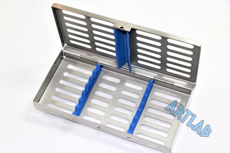 CYNAMED German Dental Autoclave Sterilization Cassette Rack Box Tray for 7 Instruments Blue - Image 1