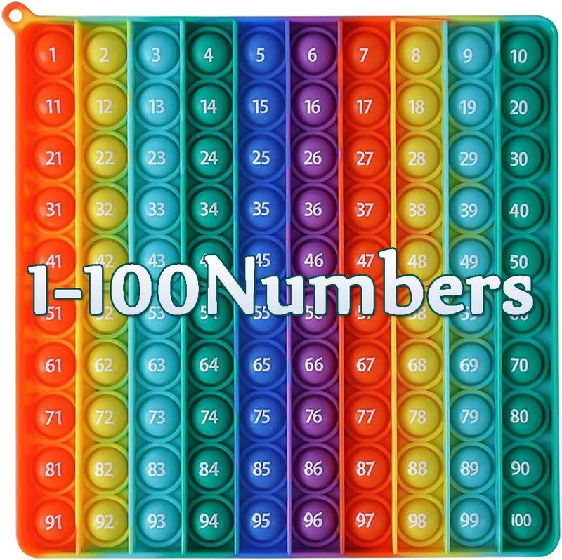 AK-SHIP 7.8in Big Size P0pp Math Toys , Rainbow Square Fidget Ttoy 100bubbles Stress Relieving Fidget Game for Teachers to Create Kinds of Math Manipulatives【with 1-100 Numbers Tables】 - Image 1