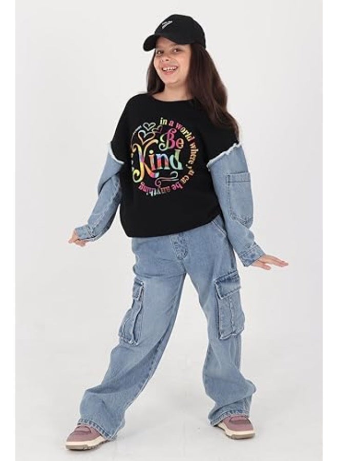 طقم جينز KIND بطباعة شبابية عصرية – تصميم عملي بجودة عالية – مناسب للخروجات الكاجوال والأنشطة اليومية code 678 - Image 1