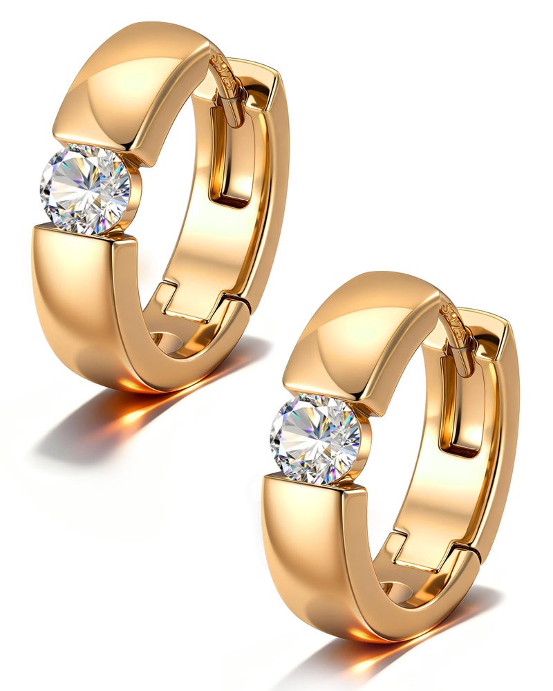 BUMBLEBEE Handmade Moissanite Hoop Earrings for Women,14K Gold Plated Earrings with 0.4CT VVS1,Tarnish-Resistant,Hypoallergenic,Chunky,Jewelry Gift for Valentine's Wedding Anniversary,Birthday - Image 1