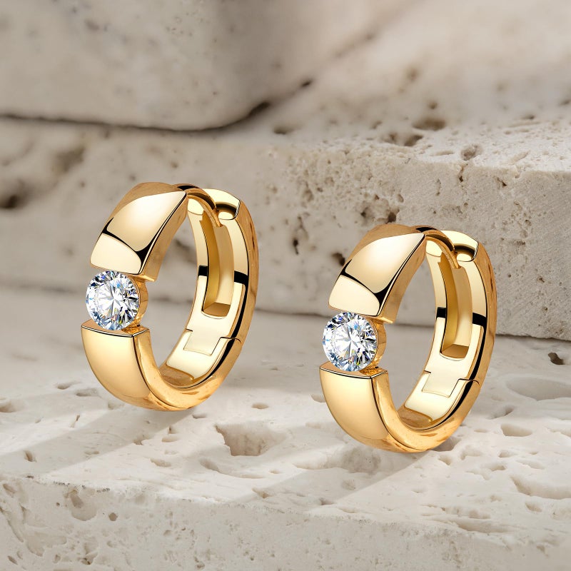 BUMBLEBEE Handmade Moissanite Hoop Earrings for Women,14K Gold Plated Earrings with 0.4CT VVS1,Tarnish-Resistant,Hypoallergenic,Chunky,Jewelry Gift for Valentine's Wedding Anniversary,Birthday - Image 2
